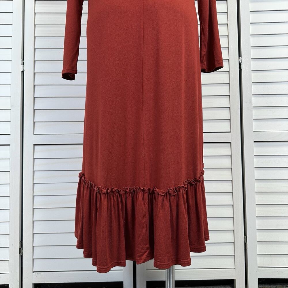 New Stevie Hender Brick Red Tiered Maxi Dress Long Sleeve Stretch Knit Size L - Picture 6 of 8